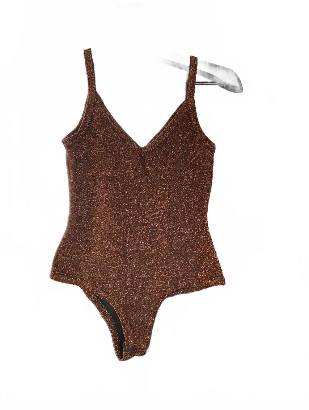Marci Brown Glittery V-Neck Bodysuit  Size S